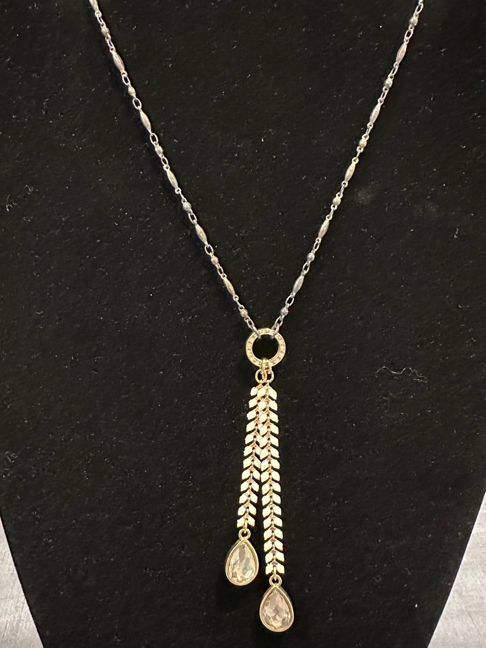 Premier Designs "Glisten" Gold-Tone Leaf Fringe Lariat Necklace